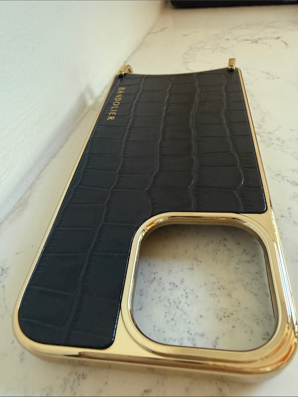 Bandolier Black Crocodile-Embossed Phone Case IPHONE 15 ProMax Gold Hardware - Picture 8 of 10